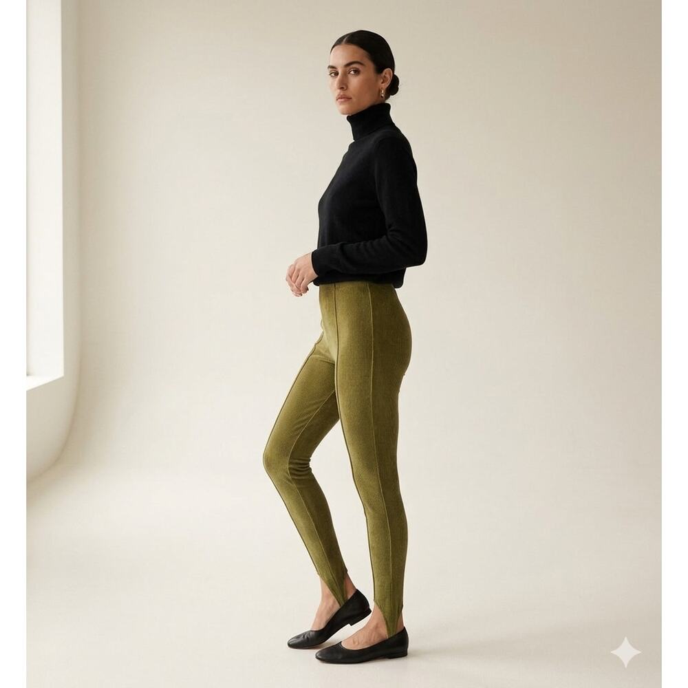 Vintage 90's Sporty Green Ribbed Knit Stirrup Leggings Large Aerobics Equestrian